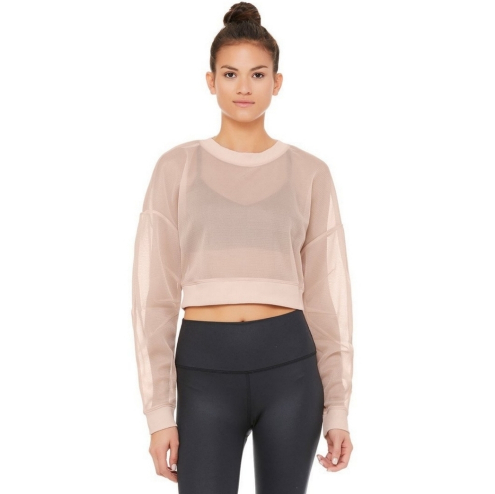 Alo Yoga Row Mesh Sheer Cropped Pullover Sweatshirt
